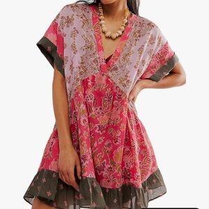 Red Pink and Green Floral Mini Dress